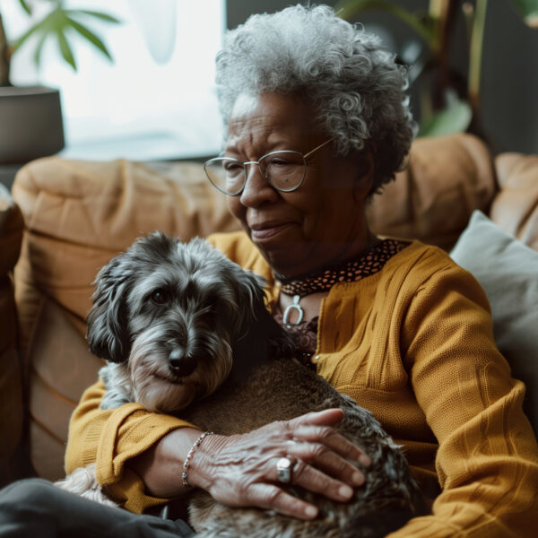 Senior woman holding dog